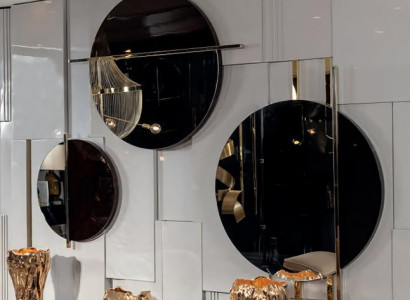 Spiegel Rund Wohnzimmer Möbel Luxus Design Einrichtung Braun  Holz Wandmontage