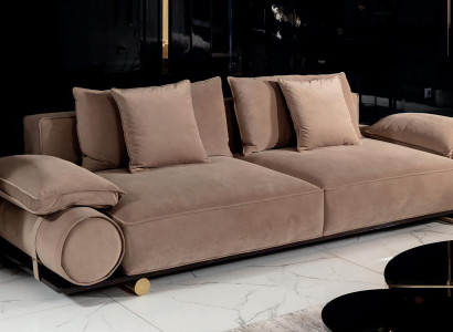 Sofa 3 Sitzer Luxus Beige Wohnzimmer Modern Einfarbig Polyester Mit Kissen Neu