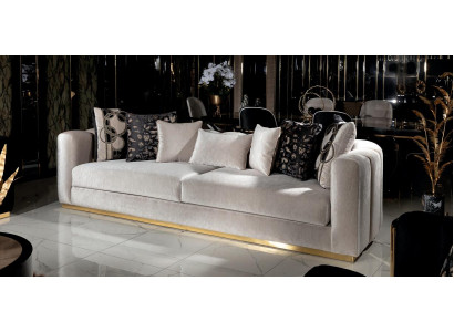 Sofa 3 Sitzer Luxus Wohnzimmer Modern Schwarz Einfarbig Polyester Mit Kissen Neu