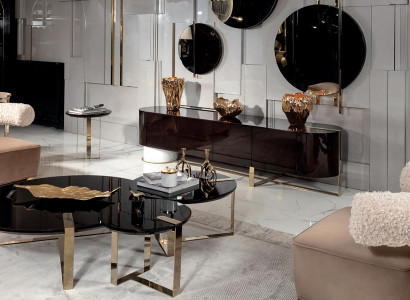 Wohnzimmer Set 4tlg Sessel Couchtisch Sideboard Wohnzimmer Stoff Beige JV Möbel