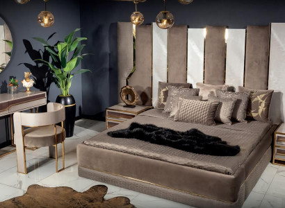 5tlg Schlafzimmer Set 2x Nachttische Bett Kommode Spiegel sign Möbel Luxus Neu