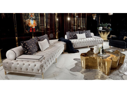 2tlg Esksofa Couchtisch Wohnzimmer Stoff Holz Modern Gold Luxus Hochwertige