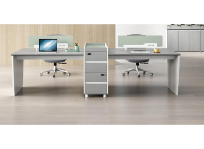 Grau Schreibtisch mit Schubladen, Versteckter Stauraum, 280x120x105 cm