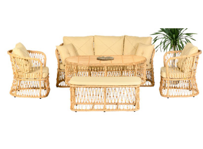 5tlg GartenMöbel Sofagarnitur Sofa Sessel Couchtisch Bank Modern Veranda Lux Neu