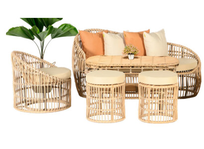 5tlg Gartenmöbel Sofagarnitur Tisch Hocker Sessel Veranda Sitzgruppen Modern Neu