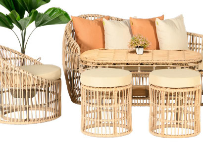 5tlg Gartenmöbel Sofagarnitur Tisch Hocker Sessel Veranda Sitzgruppen Modern Neu