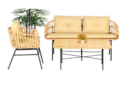 3tlg Garten Möbel Set Sofagarnitur Tisch Sessel Veranda Sitzgruppen Esstisch Neu