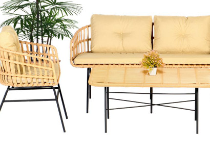 3tlg Garten Möbel Set Sofagarnitur Tisch Sessel Veranda Sitzgruppen Esstisch Neu