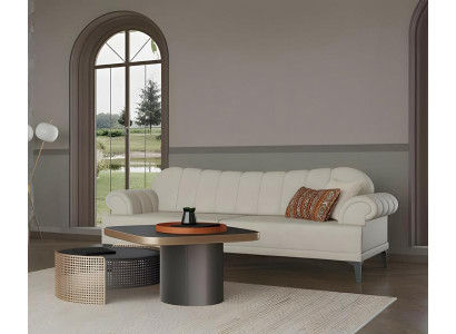 Sofa Dreisitzer Stoffsofa Sofas Couch Polyester Weiß Polstersofa Design