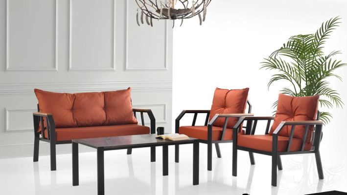 Gartenmöbel Sitzgruppe Sitzgruppe Sitzer Orange Couchtisch 3tlg Sofa