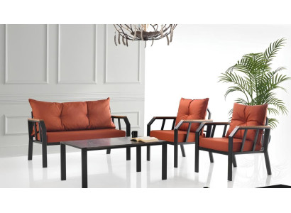 Gartenmöbel Sitzgruppe Sitzgruppe Sitzer Orange Couchtisch 3tlg Sofa