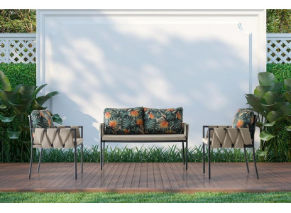 Sitzgruppe Sitzgruppe Sitzer Grün Set 3tlg Sofa Gartenmöbel Sessel