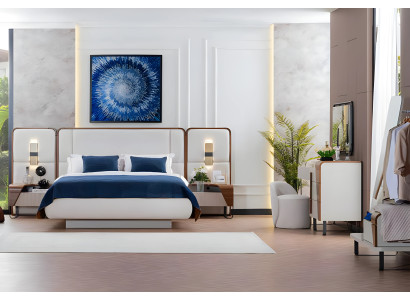 Schlafzimmer Garnitur Doppelbett Schminktisch Weiß 7tlg Stoff Tische