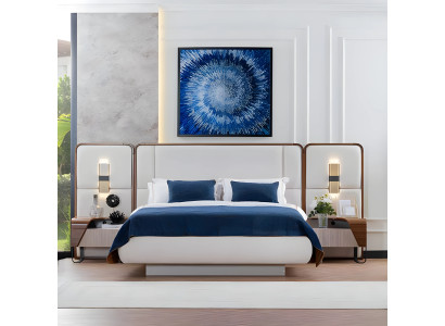 Schlafzimmermöbel Doppelbett mit Bettkasten Nachttische Weiß Stoff 3tlg