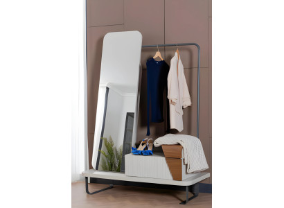 Standspiegel Spiegel Schublade Regal Kleiderbügel Holz Weiß Deko