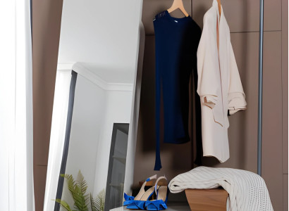 Standspiegel Spiegel Schublade Regal Kleiderbügel Holz Weiß Deko