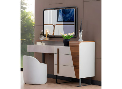 Garnitur Schminktisch Spiegel mit Puff Frisiertisch Holz Weiß 3tlg Set