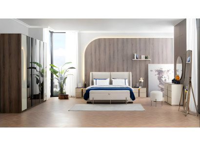 Schlafzimmer Garnitur Doppelbett Schrank Beige 9tlg Kommode Nachttisch