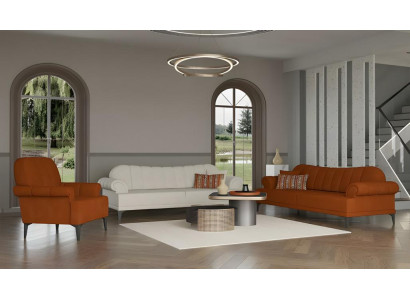 Sofagarnitur Dreisitzer Sessel Stoffsofa Sofa Couch Orange Polyester