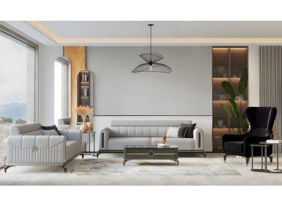 Sofagarnitur Dreisitzer Zweisitzer Sessel Grau Sofa Stoffsofa Luxus