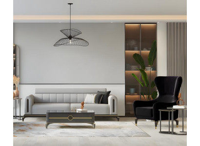 Sofagarnitur Dreisitzer Sessel Stoffsofa Polstersofa Grau Couch Sofa