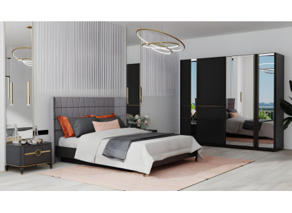 Doppelbett Komplette Schlafzimmer Nachttische Schrank Holz 4tlg Grau