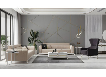 Sofagarnitur Dreisitzer Zweisitzer Sessel Beige Sofa Stoffsofa Couch