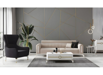 Zweisitzer Garnitur Sessel Stoffsofa Polstersofa Beige Couch Sofa 2tlg