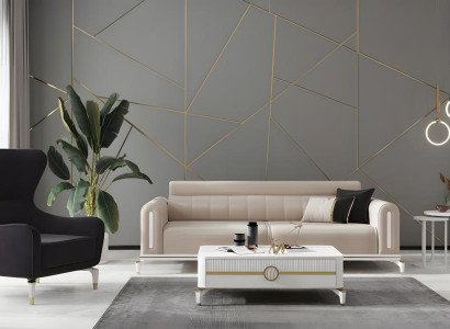 Zweisitzer Garnitur Sessel Stoffsofa Polstersofa Beige Couch Sofa 2tlg