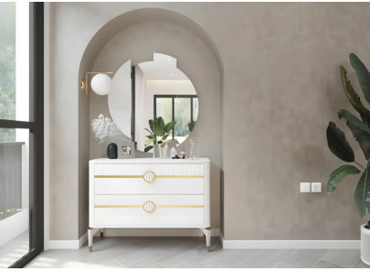 Kommode mit Spiegel Schrank Holzcshrank Holz Weiß Schlafzimmer Design