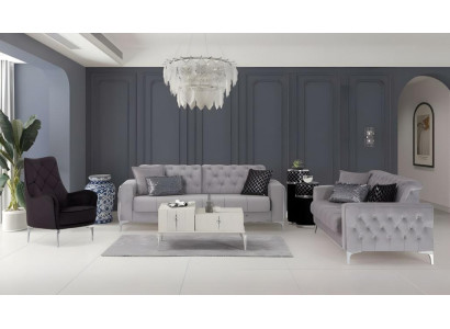 Komplette Zweisitzer Sessel Stoffsofa Polstersofa Grau Couch Sofa 3tlg