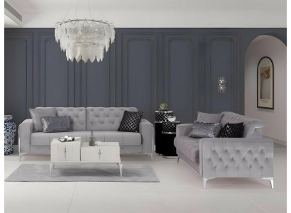 Garnitur Zweisitzer Stoffsofa Polstersofa Grau Couch Sofa 2tlg Sitzer