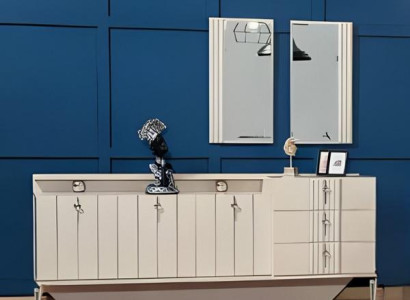 Anrichte mit Spiegel Schrank Holzcshrank Holz Sideboard Beige Kommode