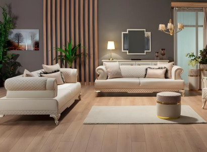 Sofagarnitur Zweisitzer Couch 2tlg Polstersofa Beige Stoffsofa Design