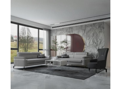 Couchgarnitur Dreisitzer Zweisitzer Sessel Grau Sofa Stoffsofa Couch