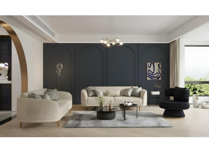 Sofagarnitur Dreisitzer Sessel Beige Stoffsofas Couch 3tlg Polstersofa