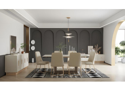 Essgruppe Esszimmer Esstisch Stühle Anrichte RTV 10tlg Beige Tisch