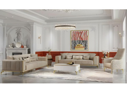 Garnitur Dreisitzer Sessel Beige Sofas Stoffsofa Polstersofa 3tlg