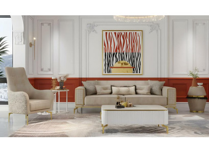 Komplette Dreisitzer Sessel Beige Sofas Stoffsofa 2tlg Polstersofa Set