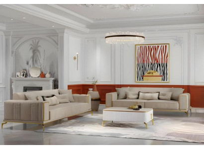 Komplette Stoffsofa Couch Zweisitzer Beige Sofas Polstersofa 2tlg Sofa