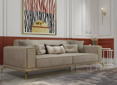 Zweisitzer Couch Sofa 2 Sitzer Polstersofa Stoffsofa Beige Luxus New