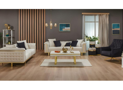 Luxus Komplette Couchgarnitur Dreisitzer Sessel Beige Stoffsofa 3tlg