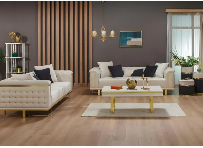 Couchgarnitur Dreisitzer Couch Beige Sofas Stoffsofa Polstersofa 2tlg