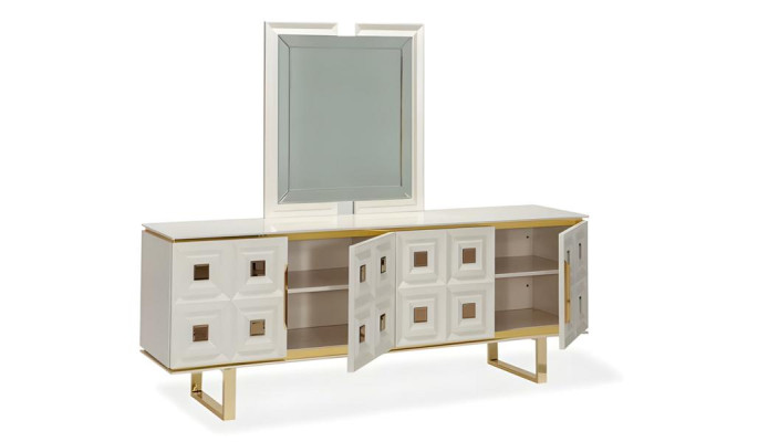 Anrichte Buffetvitrine Spiegel Esszimmer Beige Holzschrank Holz Modern