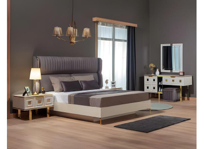 Schlafzimmer Garnitur Bett Nachttische Schminktisch Beige Holz 4tlg
