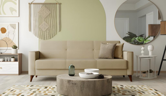 Stoffsofa Dreisitzer Sofa 3 Sitzer Polstersofa Couch Beige Wohnzimmer