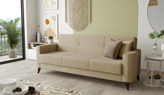Stoffsofa Dreisitzer Sofa 3 Sitzer Polstersofa Couch Beige Wohnzimmer