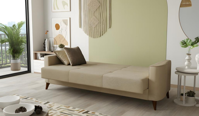 Stoffsofa Dreisitzer Sofa 3 Sitzer Polstersofa Couch Beige Wohnzimmer