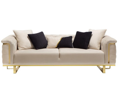 Dreisitzer Luxus Sofa 3 Sitzer Polstersofa Stoffsofa Couch Beige Gold