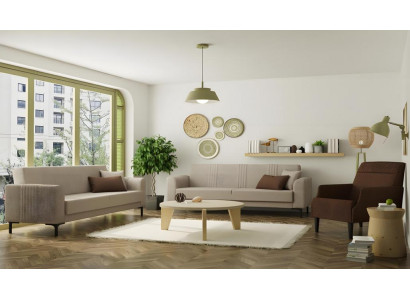 Komplette Couchgarnitur Dreisitzer Zweisitzer Sessel Grau Stoffsofas